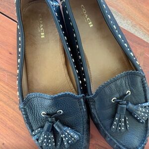 Coach Navy Leather Tassel Loafers
